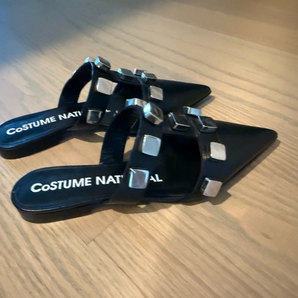 CNC Costume National Black and Silver Studded Mules